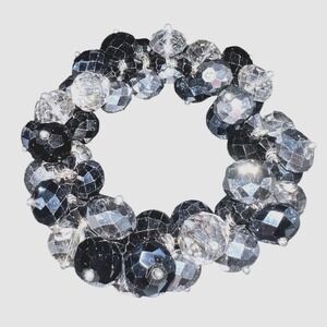 Black & Silver‎ Faceted Beaded Stretch Bracelet Sz 7.5-7.75 Statement Jewelry